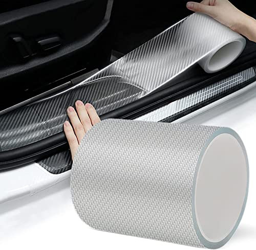 Protection de seuil de portière de Voiture en Fibre de Carbone 5D Film de Protection Autocollant pour portière de Voiture/Pare-Chocs Avant et arrière/Protection de seuil (10cmx 10m, Transparent)