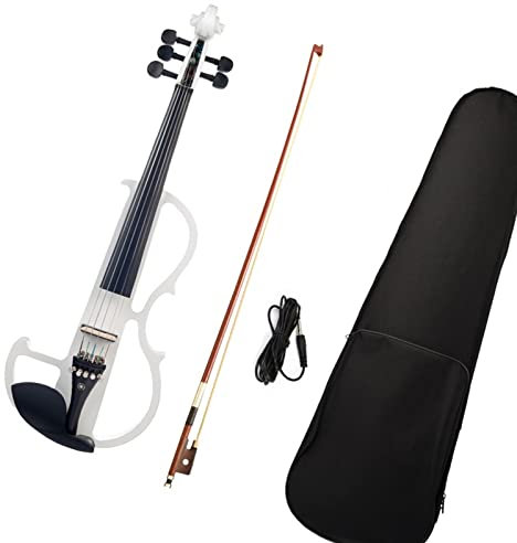 Violín para Principiantes Violín Eléctrico De 5 Cuerdas, Tamaño 4/4, Violín Silencioso, Accesorios De Ébano, Arco De Madera De Brasil 4/4 (Color : White)