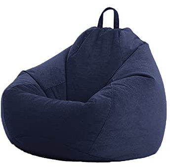 Treer Sitzsack Bezug ohne Füllung aus Cord Einfarbig Weich Lazy Sofa Sitzsack-Abdeckung Sitzsackhülle Abnehmbarer Indoor Sitzsack Bezug Reißverschluss Aufbewahrungstasche (Navy Blau,90x110cm)