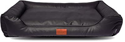 Mayaadi-Home Hundebett Bobby Kunstleder Hundesofa Schlafplatz Hundekorb Hundesofa Hundekorb Leder Hund Hundekissen Wasserfestes Hundematratze Schwarz L (120x90x22 cm)
