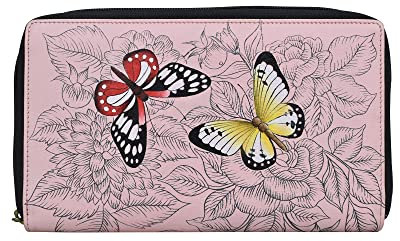 Anna by Anuschka Damen-Geldbörse, handbemalt, Leder, dreifach gefaltet, Schmetterlingsgarten, Einheitsgröße