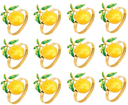 Hopbucan 12 Pieces Lemon Napkin Rings Summer Napkin Holders Tropical Fruit Napkin Buckle Decor for Summer Birthday Wedding