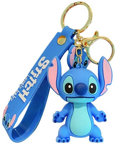ANEIMIAH Porte-clés dessin animé Kawaii pour enfants, filles, garçons, femmes, porte-clés mignon de dessin animé, porte-clés, sac à dos, breloques de voiture, Stitch Bleu, S