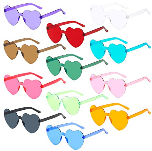 Leonshco Retro Herz Partybrille, 12 Stück Farbige Herz Sonnenbrille Set, Passend Für Urlaub, Party, Hochzeit, Halloween, Weihnachten Und Andere Kostüm Brille