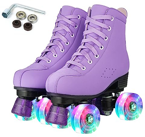 XUDREZ Women Roller Skates High Top Shoes Double Row Shiny Roller Derby Skates Four Wheel Unisex PU Classic Skates for Girl Beginner Indoor Outdoor