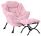 SESHINELL Armchair with Ottoman, Comfy Upholstered Lounge Reading Chair with Side Pocket and Armrests, Modern Bedroom Lazy Chair and Footstool Set for Living Room, Plush Pink
