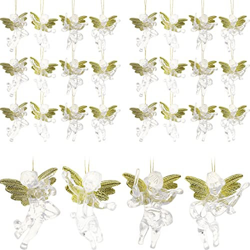 Diyfixlcd 24pcs Christmas Angel Ornaments Set Mini Size Angel Ornaments Clear Plastic Hanging Angels for Christmas Tree Decorations 7cm Asoorted Color