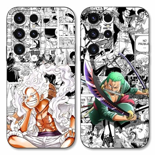 PBNDJVG Handyhülle 2 Stück für Samsung S23 Ultra 5G Hülle 6.8'' Anime Luffy Zoro Gear 5 Sun God Nika Muster Design Manga Case Kameraschutz Schutzhülle Stoßfest TPU Weich Ultra Dünn Cover - Schwarz2