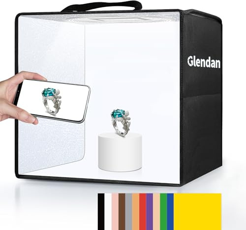 Glendan Mini boîte à lumière pour photographie, 25,4 x 25,4 cm, tente lumineuse pliable portable pour photographie avec IRC > 95 88 LED + 6 types de fonds de couleur double face pour produits de