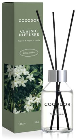 COCODOR Classic Reed Diffuser/White Jasmine/100ml/1 Pack/Fragrance Scent Essential Oil Stick Diffuser Set for Bedroom Bathroom Home Décor