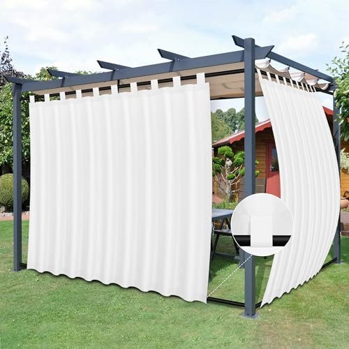 Easy-Going Outdoor-Terrassenvorhänge, abnehmbare obere Schlaufen, wind- und wetterfest, für Cabana, Veranda, Pergola und Pavillon, untere Schlaufen, 2 Paneele, 279 cm B x 213 cm L, Weiß