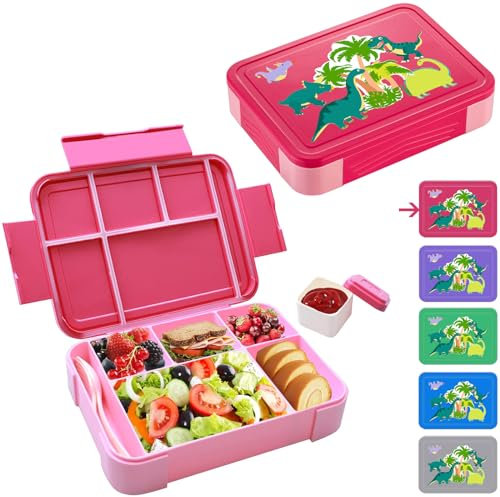 Waziwe Brotdose Dinosaurier für Jungen - Bento Box für Kinder Mit Fächern, Lässig und Auslaufsicher