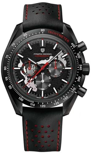 Pagani Design 1779 Herrenuhr Skelett-Chronograph, Japanisches Uhrwerk VK63 Echtes Lederarmband, 100 Meter wasserdicht Luxus-Quarz-Uhr.