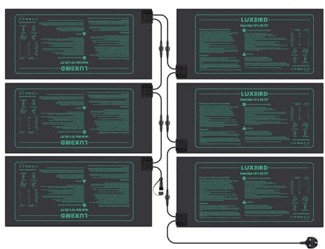 Luxbird 6 Pack Daisy Chain Seedling Heat Mats for Indoor Plants, 10 x 20.75 Waterproof Plant Heating Pad, 21W for Seed Starting, Germination, Hydroponics, Brewing, Breeding, Greenhouses