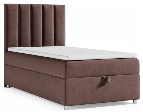 Best For Home Trinity K-10 Einzel Boxspringbett mit Matratze und Stauraum | Bonellfederkern Einzelbett inkl. Topper | Bett mit Bettkasten 90x200 | Gepolsterte Kopfteil Bett - Liefer und Aufbauservice