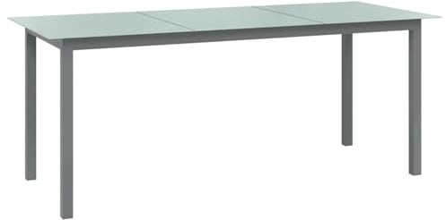 Mengtu Mesa de jardín con tablero de cristal, mesa de terraza, mesa de balcón, mesa exterior, mesa para muebles de asiento, gris claro, 190 x 90 x 74 cm, aluminio y cristal muebles de jardín