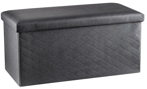 Baroni Home Coffre pliant, boîte de rangement, pouf repose-pieds 76 x 38 x 38 cm, simili cuir, noir