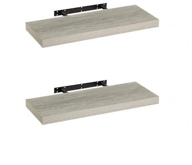 LOLAhome - Set de 2 Baldas Flotantes para Pared de Madera Grises de 60x23 cm, 2 Estanterías de Pared Resistentes y Decorativas sin Agujeros Visibles para Salón, Cocina, Oficina o Dormitorio