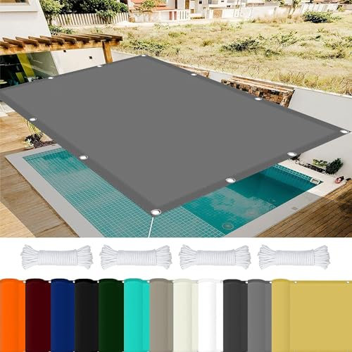 Toile Ombrage pour Patio 3.5 x 3.5 m 98% UV Protection,Polyester, Toile d'ombrage Imperméable avec 4 X Cordes de 1.5M pour Pergola, Fleurs, Patio Lawn., Gris Clair