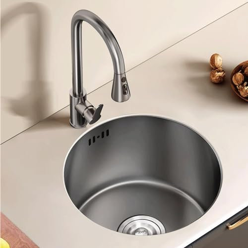 Kleine Spülbecken Bar-Spülbecken Spülbecken Edelstahl Schwarz Grau Runde Küchenspüle Arbeitsplatte Spüle Mit rundem Abtropfkorb for Küche, Bad Anthrazit(2828(11*11))