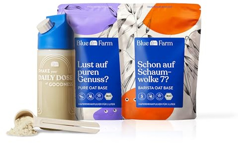 Blue Farm Breakfast Lover Bundle bestehend aus je 3 Liter Pure und Barista Haferdrink zum Selbstmischen, Mixflasche und Dosierlöffel – 100% vegan, laktosefrei & glutenfrei