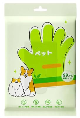 Pet Cleaning Gloves & Dry Shampoo Wet Wipes For Dogs Cats Puppies & Kittens 6 Sheets Odor Elimination VrS531 (Green, 15x3x24cm)