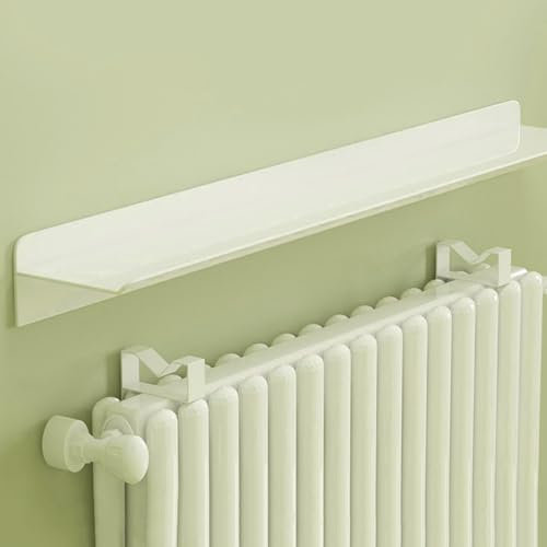 White Floating Radiator Shelves, Upgraded Space Aluminum Slim Radiator Cover Anti-Smoke Dust-Proof, Over Radiator Shelf No Drilling, Load Bearing 66lb,W 15cm/6in; L 60cm/23.7in