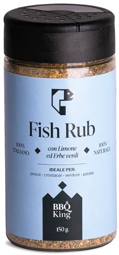 BBQ KING - Fish Rub Confezione da 150 Gr, Dry Rub Bbq per Pesce Ideale per Barbecue e Grill, Set Spezie Cucina Made in Italy, Miscela di Spezie per Pesce alla Griglia, Crostacei o Pesce Affumicato