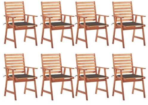 Brokky Garten-Essstühle 8 STK. mit Kissen Gartensessel Sitzgruppe Garten Balkonstuhl Gartensessel Outdoor Massivholz Akazie