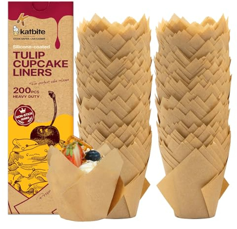 Katbite 200 PCS Cupcake Cases Tulip Brown | Muffin Liners Disposable Baking Cups for Christmas Party Birthday Greaseproof Muffin Cup