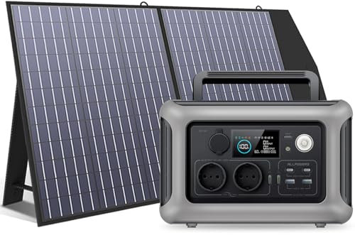 ALLPOWERS R600 Solargenerator, Tragbare Powerstation mit 100W Solarpanel, 299Wh LiFePO4 Batterie, 2x 600W (1200W Spitze) AC Ausgang, Mobile Stromversorgung für Garten Reise Camping Wohnmobil Notfall