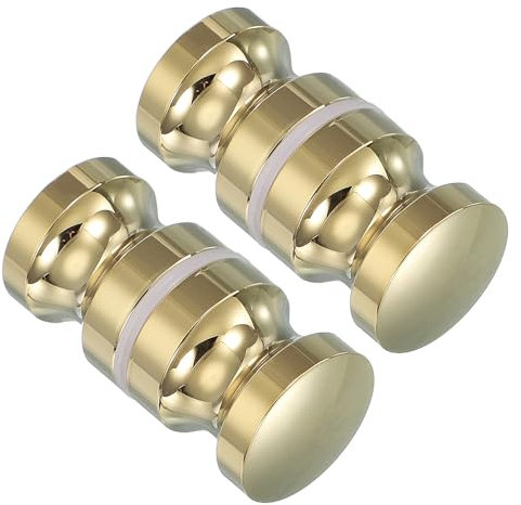 PATIKIL Glass Shower Door Handle, 2 Pcs Aluminum Alloy Back-to-Back Shower Door Knob Bathroom Sliding Shower Screen Round Pull Knobs Hardware for Replacement Groove Glass Door, Gold