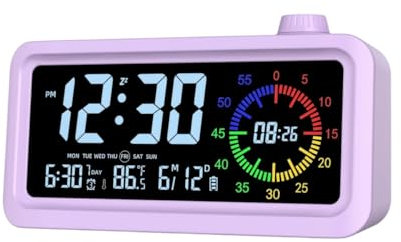 YHFITN Reloj Despertador Inteligente con Temporizador Visual, Temporizador de Cuenta Regresiva y Temperatura, Ideal para gimnasios en casa, Estudiantes, oficinas y dormitorios. (Morado Colorido)