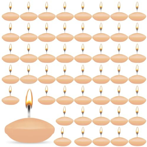 ZITUZY 50 Stück Leichte Orange Schwimmkerzen, Unparfümierte Schwimmkerzen, für Hochzeitspool, Valentinstagbadewanne, Abendessen, Weihnachtsdekoration (Leichte Orange)