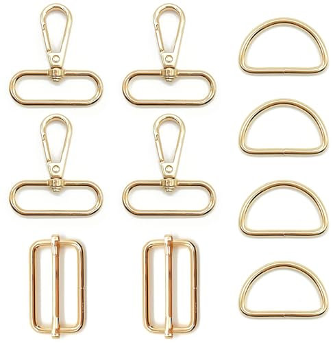 Niuhong 10 Pcs Mosquetones Con Junta Giratoria Anillos D Deslizador Ajuste Correa Bolso Bricolaje Hombro Manualidades Artesanales Hebilla Cinturón Costura Accesorios Bolsas Reparación (Dorado 38mm)