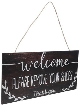 FUTUREORYY Cartello Legno Si Prega di Togliere Le Scarpe per Ingresso Decorazione Rustica per Casa Semplice Ed Elegante per Mantenere La Pulizia degli Ambienti