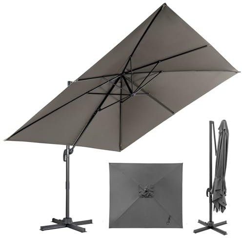 RELAX4LIFE Parasol Déporté Rectangulaire 3x3M, Parasol de Jardin Exterieur Inclinable et Rotative 360° par Pédale en Polyester Anti-UV pour Plage Jardin Patio Gris