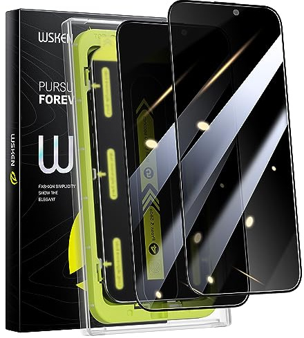 WSKEN for iPhone 16 Plus/15 Plus Privacy Screen Protector - [28°Anti Spy][Auto-Dust Removal] Anti Reflective 9H Hardness Full Coverage Tempered Glass,Bubble Free,Anti Fingerprint,Anti Scratch,2 Pack
