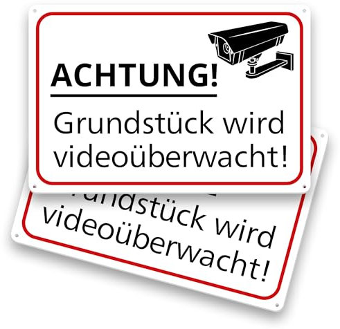 2er Set 30x20 cm Schild Videoüberwachung Achtung Dieser Bereich Wird Videoüberwacht Hinweisschild für Privatgrundstück Außenbereich Haustür Einfahrt Wetterfestes PVC Sicherheitszeichen