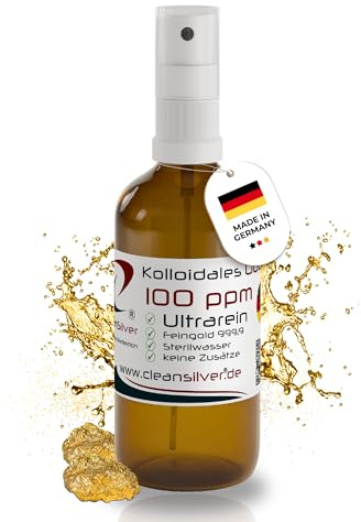 CleanSilver Kolloidales Gold 100 ppm 100ml Spray, Ultrarein: Sterilwasser und Feingold 99,99% - Made in Germany- Stets frische Herstellung im eigenen Labor