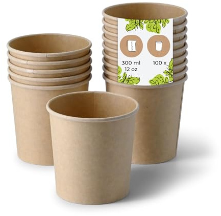 BIOZOYG Bol à soupe 100 pièce 300 ml / 12 oz, Ø 90 mm, marron - Bol carton, gobelet kraft - Recipient soupe - Coupelle aperitif, contenant soupe, assiette à soupe, pasta box