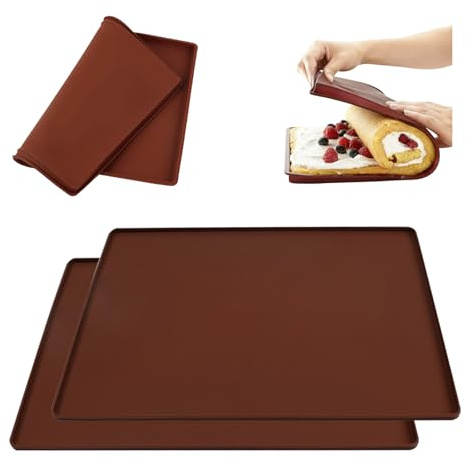2 Stück Silikon back matte mit Rand,30x40cm,Backmatte,Silikonmatte Backofen, Wiederverwendbar,LebensmittelGrade für Kuchenrollen, Teig, Pizza und Gebäck(braun)