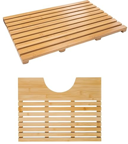 Bargain House Bamboo Shower & Toilet Mat Set, Anti-Slip Bathroom Mat | Water-resistant bamboo shower and toilet mat set with non-slip design for bathrooms, wet areas, and indoor or outdoor use.