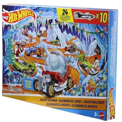 Hot Wheels 2026 Adventskalender | Mit 10 Fahrzeugen im 1:64-Maßstab, 14 Winter-Accessoires & 10 Ornamente-Clips, JLG41