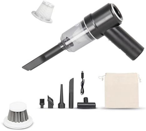alca® Handstaubsauger Set mit Akku, HEPA-Ersatzfilter und Blasfunktion | HEPA-Ersatzfilter aus Stahl, Sauger mit Düsen Blasfunktion, Beutel in Schwarz, 7,4V, 50W, 4500Pa Saugkraft