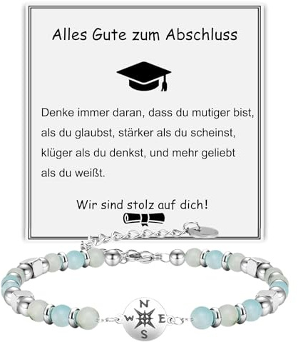 TJUSPIRIT Abschluss Geschenk Kompass Armband für Frauen | verstellbar 15,5 cm + 5 cm, Abschlussgeschenk für Tochter, Nichte, Schwester, Freundin inklusive Grußkarte & Geschenkbox