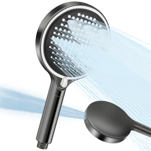YERUUE Soffione Doccia Alta Pressione con 3 Filtri, Doccetta con Tubo 1,5 m, Soffione Grande 140 mm Anticalcare, 8 Modalità Regolabili, Risparmio Idrico, Ugelli in Silicone Autopulenti (Grigio Fucile)