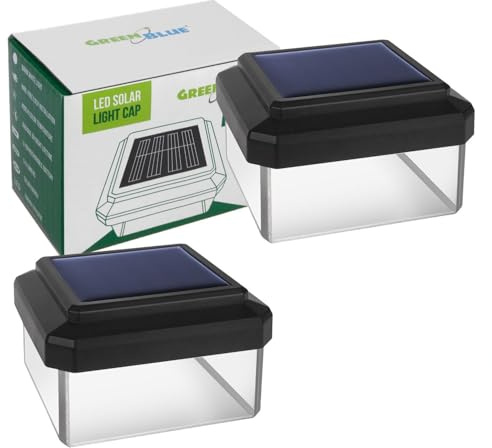 Green Blue LED-Solarleuchte für Pfosten 60 x 60 mm, schirmförmiges Dach, neutrales Licht 4000 K, Dämmerungssensor, kabellose Montage, austauschbarer Akku, Leuchtdauer bis zu 8 Stunden, 2er-Set