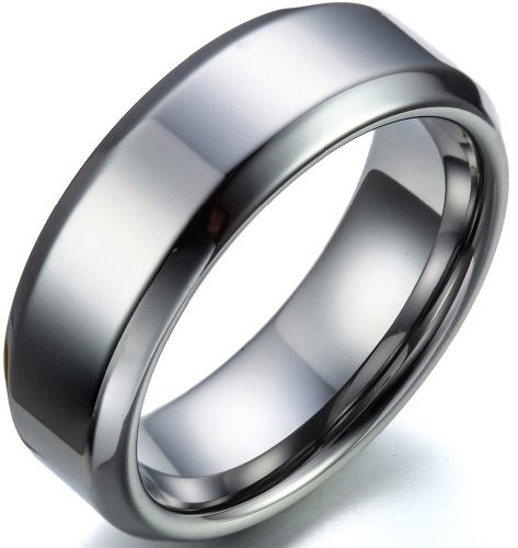 JewelryWe Ringe Herren Wolfram Silber: 8mm Breite Wolframcarbid Herren-Ring mit Laser Gravur Partnerringe Trauringe Verlobungsringe Hochzeit Band Ring mit Gravur Größe 67