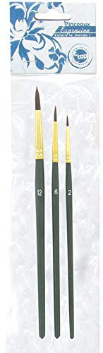 Lot 3 pinceaux ronds assortis : N° 2, 6 et 12